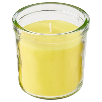BLODHÄGG Scented candle in glass, yellow, 40 hr