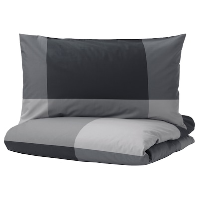 BRUNKRISSLA Duvet cover and pillowcase, black, 150x200/50x80 cm