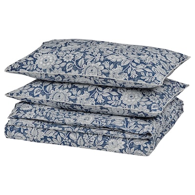 GLESSTARR Duvet cover and 2 pillowcases, dark blue/white, 200x200/50x80 cm