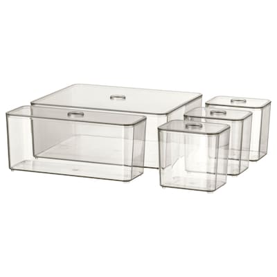 GODMORGON Box with lid, set of 5, smoked, 24x20x10 cm