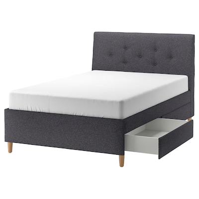 IDANÄS Upholstered storage bed, Gunnared dark grey, Standard Double