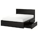 MALM Bed frame, high, w 2 storage boxes, black-brown/Lönset, Standard King