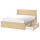 MALM Bed frame, high, w 2 storage boxes, white stained oak veneer/Lönset, Standard King