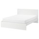 MALM Bed frame, high, white/Lönset, Standard Double