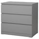 MALM Chest of 3 drawers, grey stained, 80x78 cm