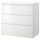 MALM Chest of 3 drawers, high-gloss white, 80x78 cm