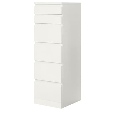 MALM Chest of 6 drawers, white/mirror glass, 40x123 cm