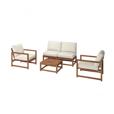 NÄMMARÖ 4-seat conversation set, outdoor, light brown stained/Frösön/Duvholmen beige