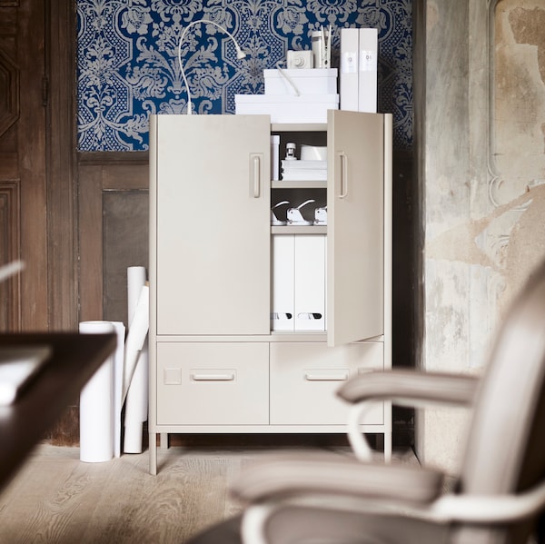 IDÅSEN Cabinet with doors and drawers, beige