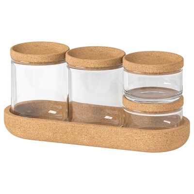 SAXBORGA Jar with lid and tray, set of 5, glass cork