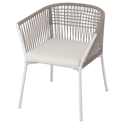 SEGERÖN Chair with armrests, outdoor, white/beige/Frösön/Duvholmen beige