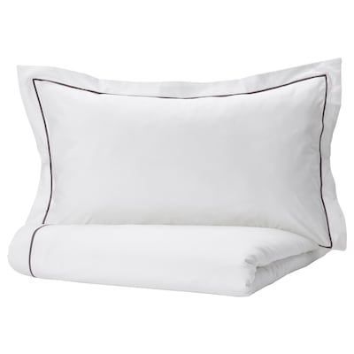 SILVERTISTEL Duvet cover and 2 pillowcases, white/dark grey, 200x200/50x80 cm