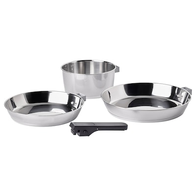 SLÄTROCKA Cookware kit with detachable handle, stainless steel