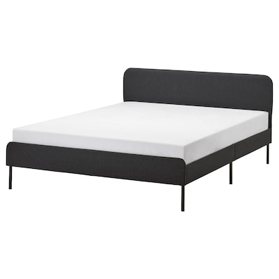 SLATTUM Upholstered bed frame, Vissle dark grey, Standard Double