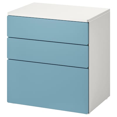 SMÅSTAD / PLATSA Chest of 3 drawers, white/blue, 60x42x63 cm