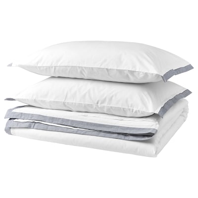 TÅTELSMYGARE Duvet cover and 2 pillowcases, white/blue, 200x200/50x80 cm