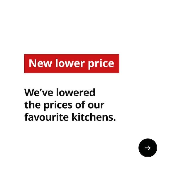 Text on white background. New lower price: We've lowered the price of our favourite kitchens