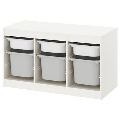 TROFAST Storage combination with boxes, white/grey, 99x44x56 cm