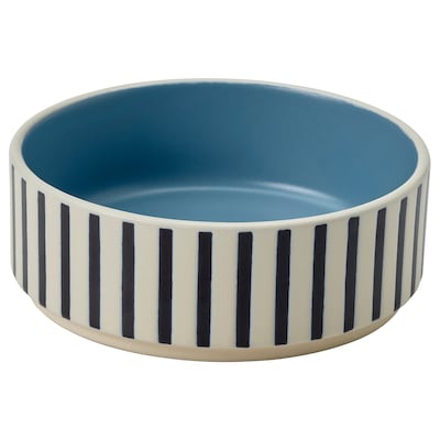 UTSÅDD Pet bowl, stripe pattern black-blue/grey-blue, 11 cm